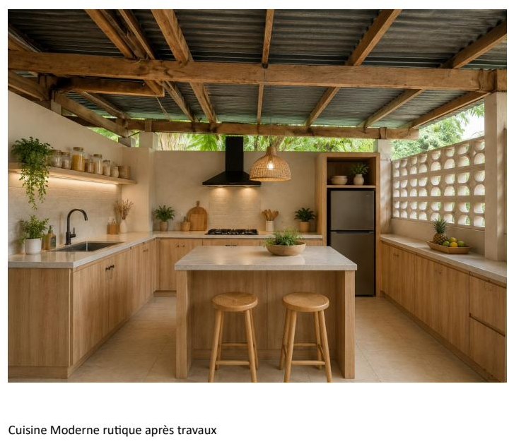 Cuisine moderne rustique après travaux — Guyane
