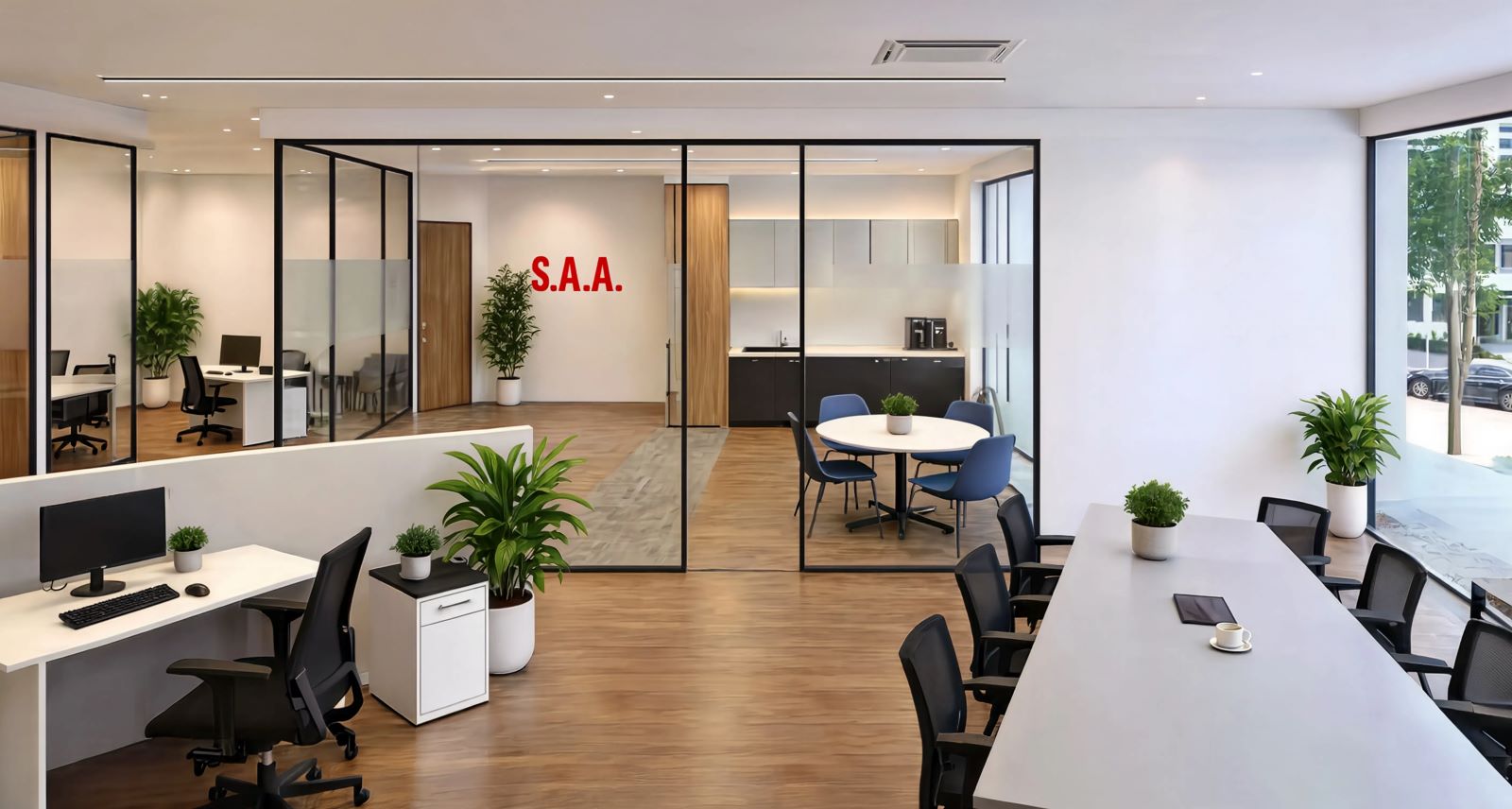 Vue générale open space et coin détente — bureaux Toyota